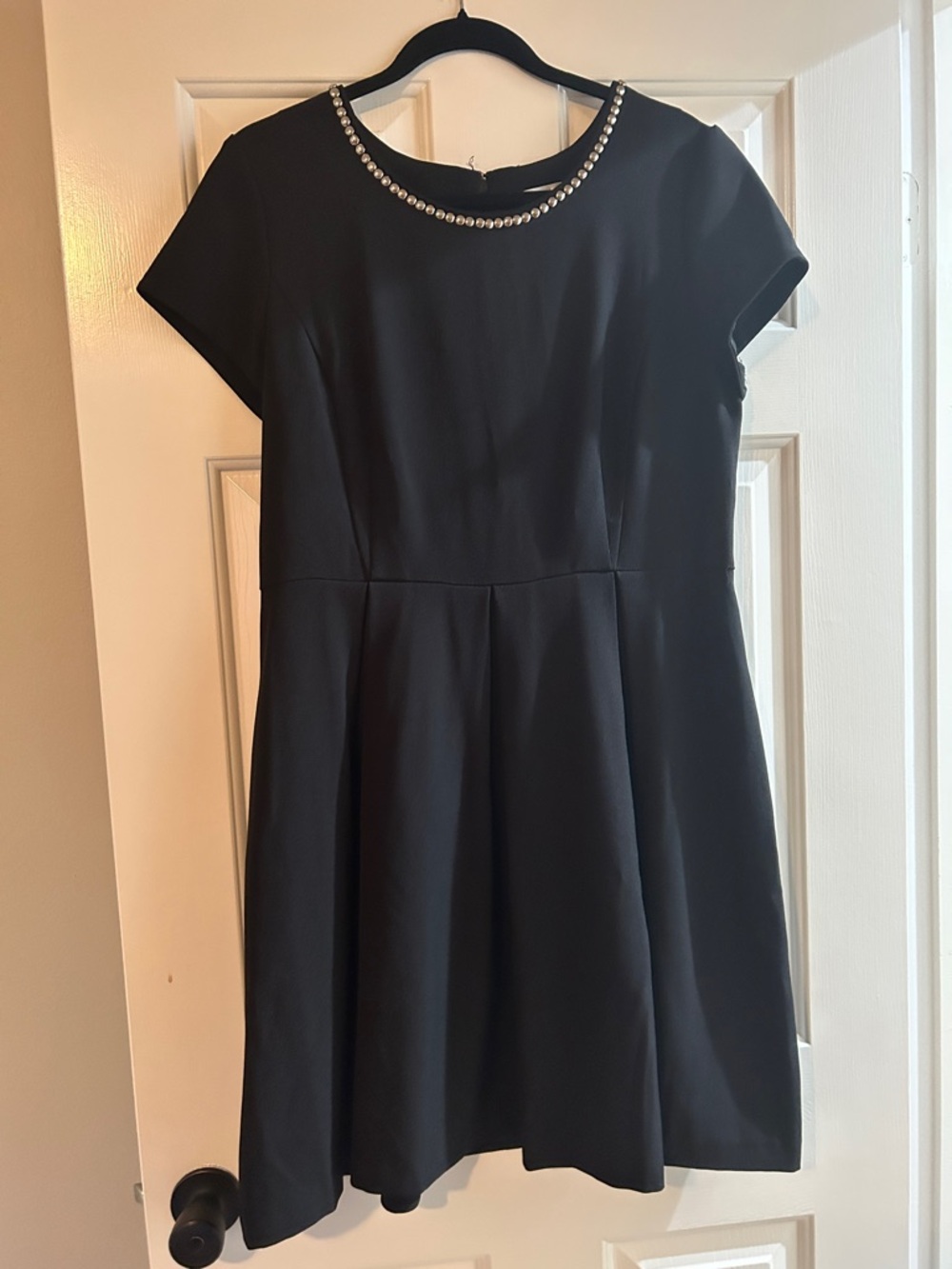 Sandra Darren Black Midi Dress with silver stud Neckline